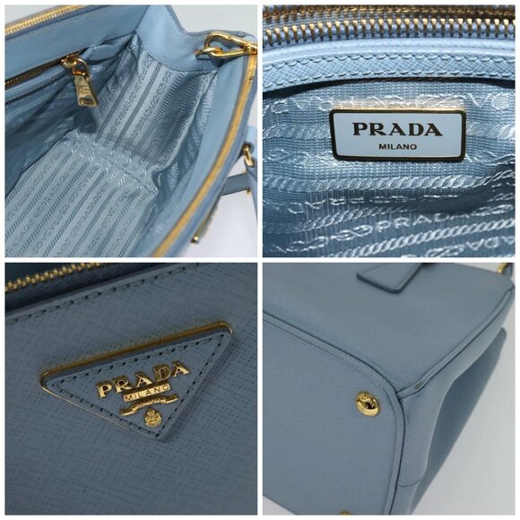PRADA Galleria Hand Bag Safiano leather 2way Light Blue Gold - Picture 14 of 15
